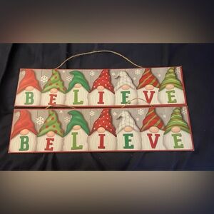 2 Festive Wooden Gnome 'Believe' Wall Decor